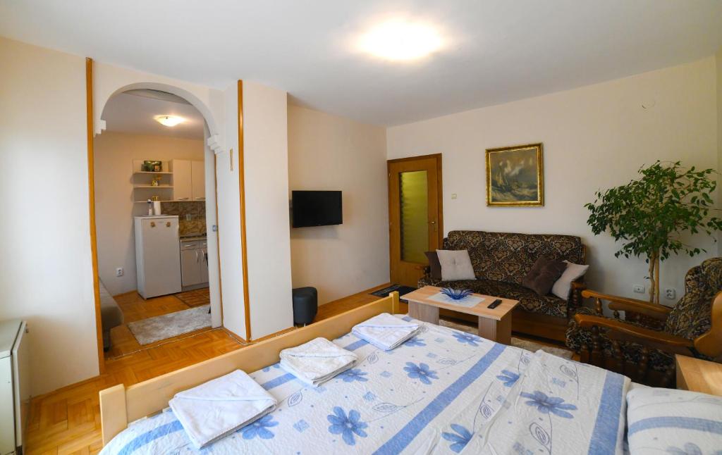 弗尔尼亚奇卡矿泉镇Apartman Marko的一间卧室设有一张床和一间客厅。