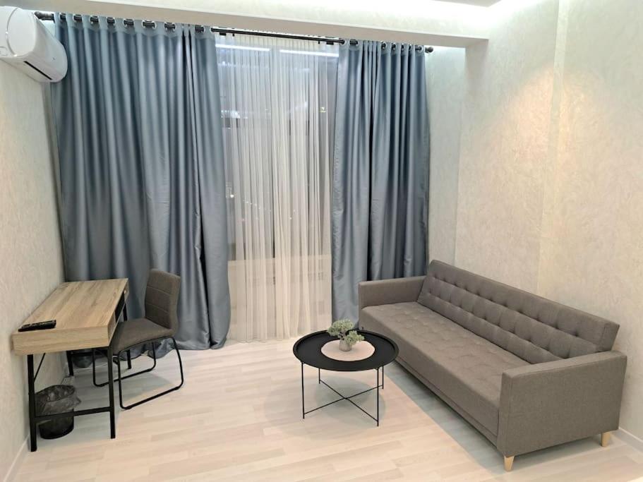 杜尚别Apartment in City Center的客厅配有沙发和桌子