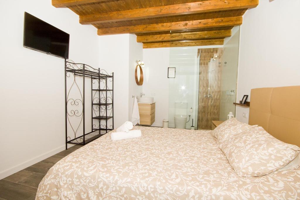 阿雷西费Los Alonsos - Open Mall的一间卧室设有一张大床和淋浴