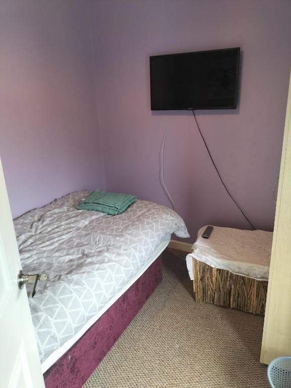 雷克瑟姆Private room的一间卧室配有一张床和一台平面电视