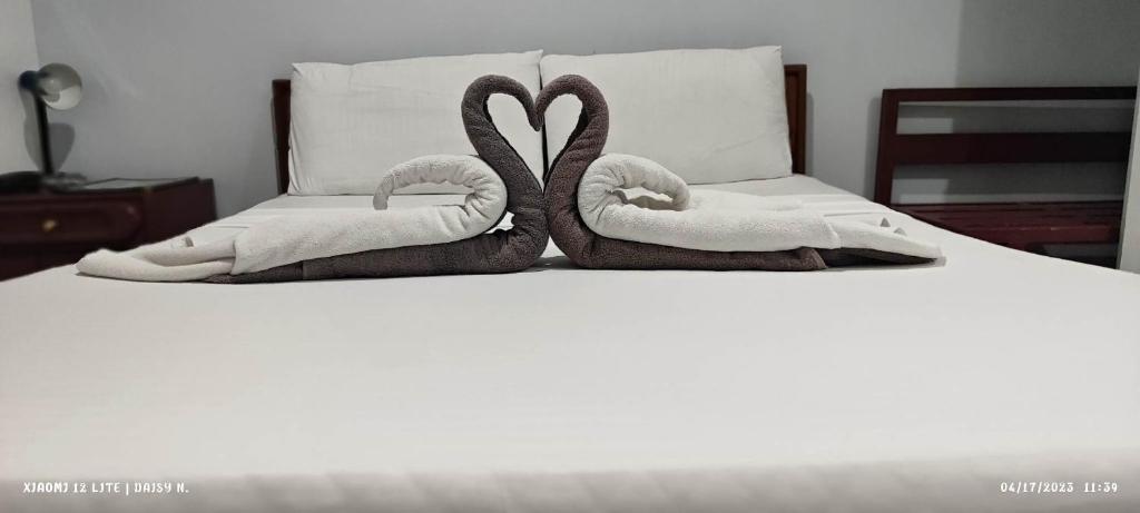 马尼拉DUCK INN AND RESTAURANT的床上的两条天鹅绒毛巾