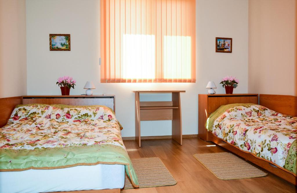 布尔加斯登高公寓的一间卧室设有两张床和窗户。