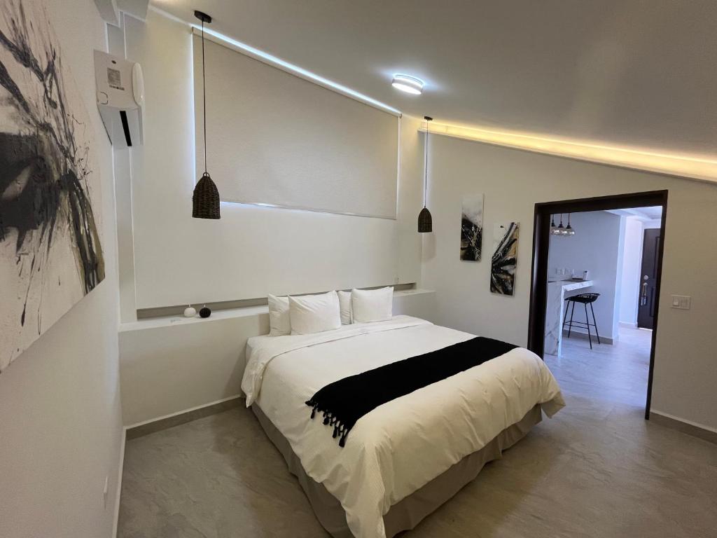 圣何塞德尔卡沃Marisol Hotel Boutique的一间卧室,卧室内配有一张大床
