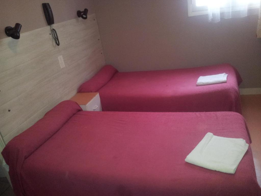 巴黎戴哈日酒店的小房间设有两张带粉红色床单的床