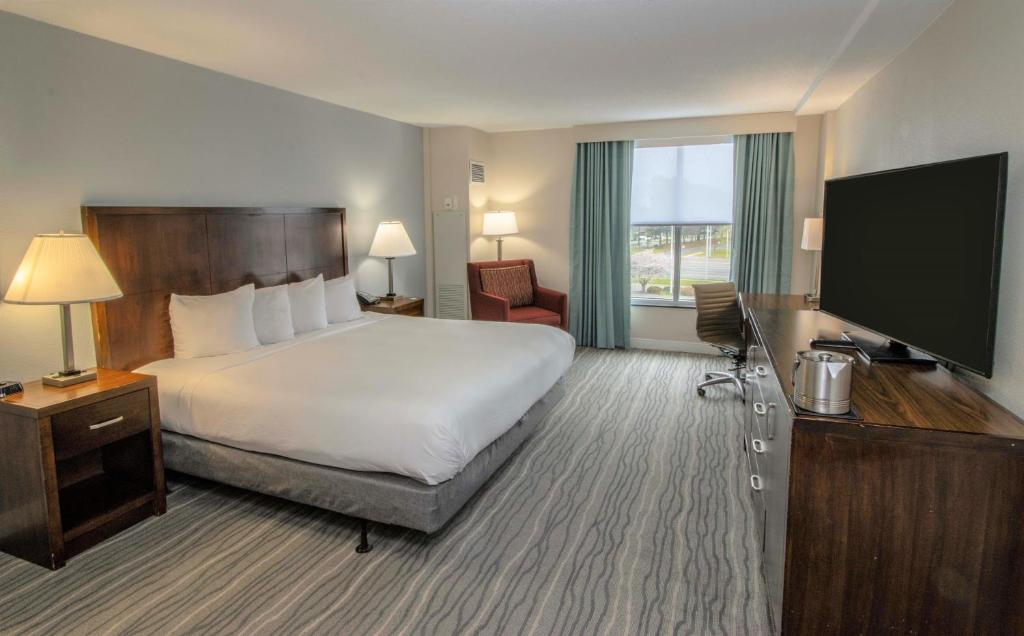 诺福克诺福克机场希尔顿逸林酒店的配有一张床和一台平面电视的酒店客房