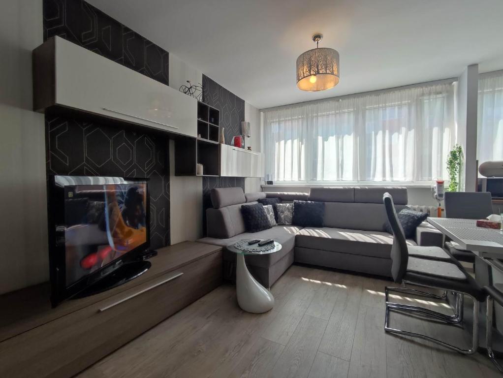 克沃兹科Komfortowy Apartament w Kłodzku的带沙发和壁炉的客厅