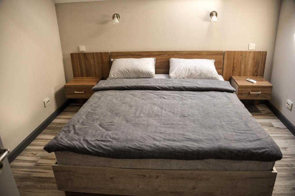 ChortkivGreen Town Apartment的一间卧室设有两张床和两个床头柜