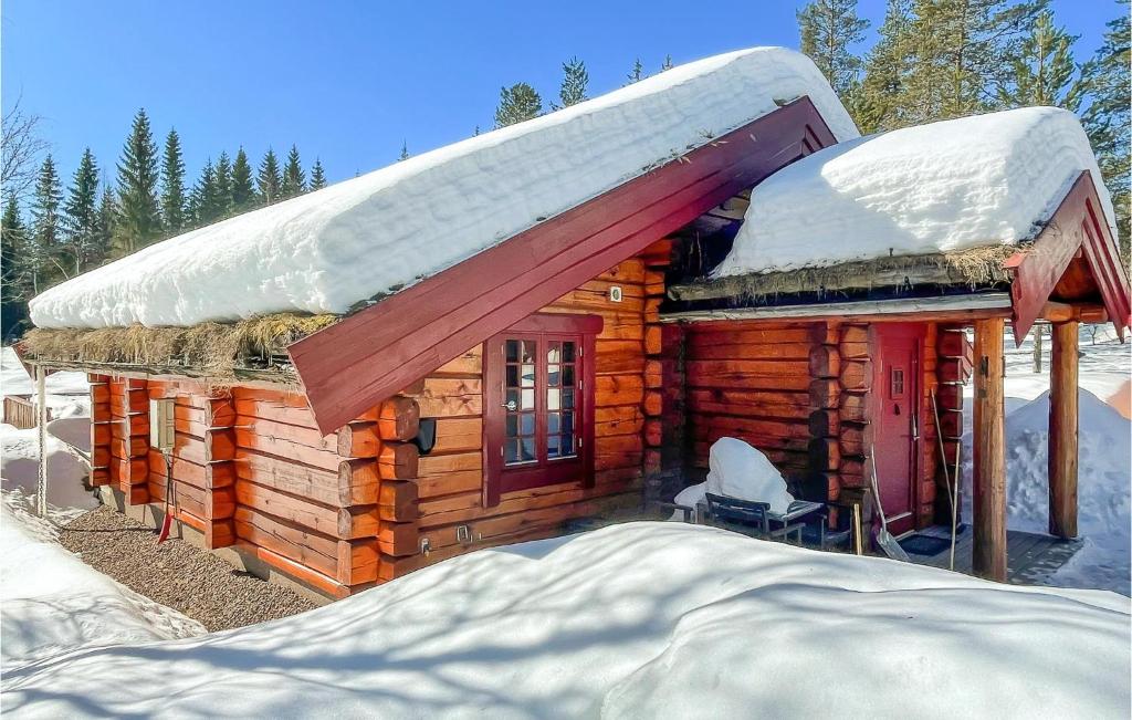厄斯特比4 Bedroom Gorgeous Home In stby的小木屋顶部有雪