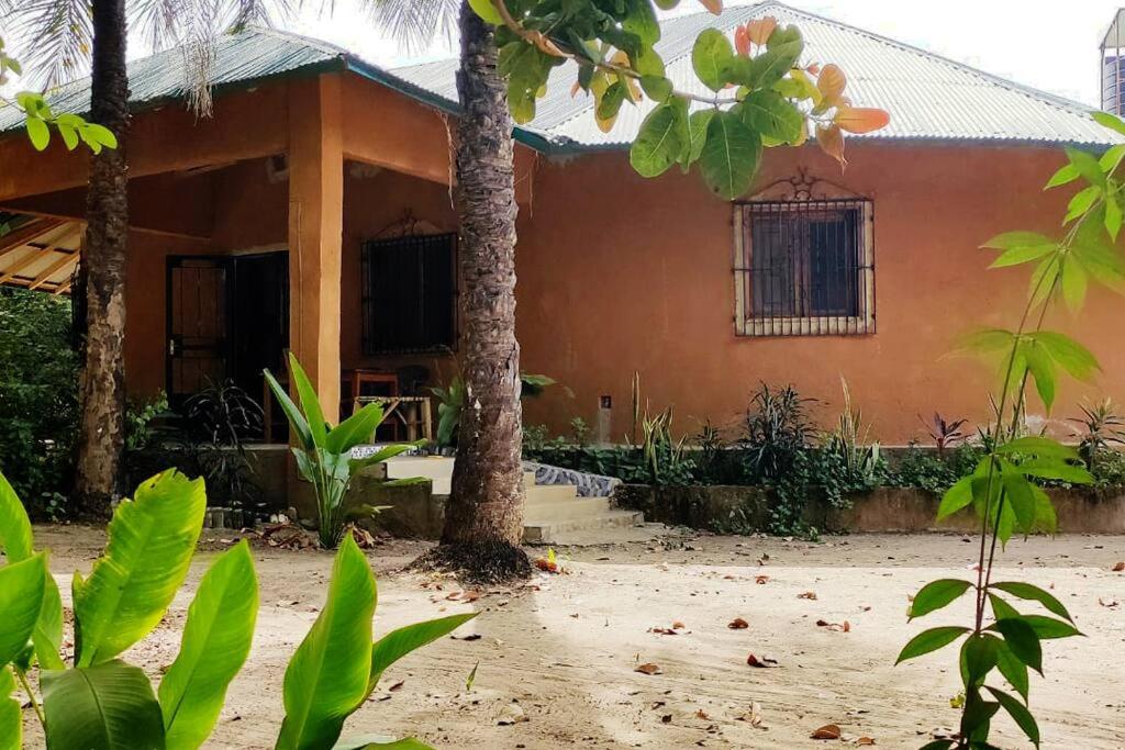 KafountineComplete House in the jungle, near the sea.的前面有棕榈树的房子