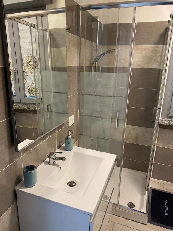韦尔切利Adua apartments ospedale clinica Santa Rita的一间带水槽和淋浴的浴室