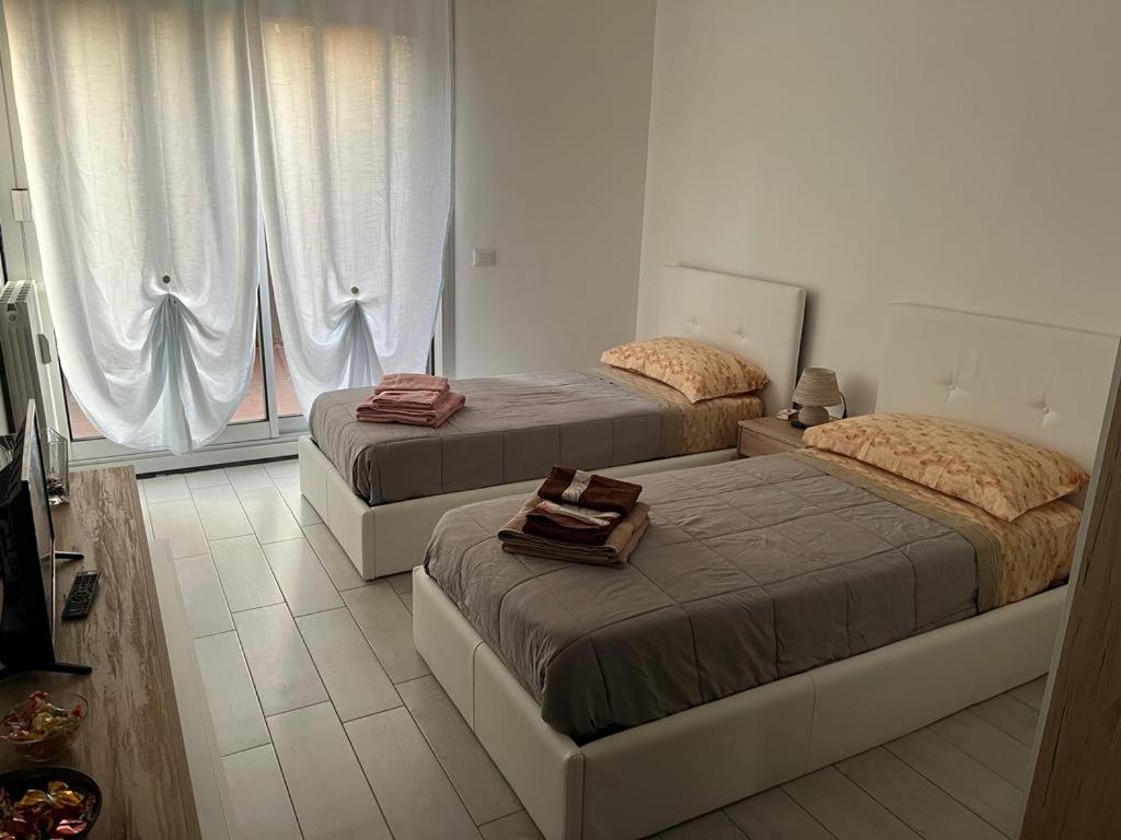 科洛尼奥蒙泽塞Einaudi Apartment的配有3张床的客房