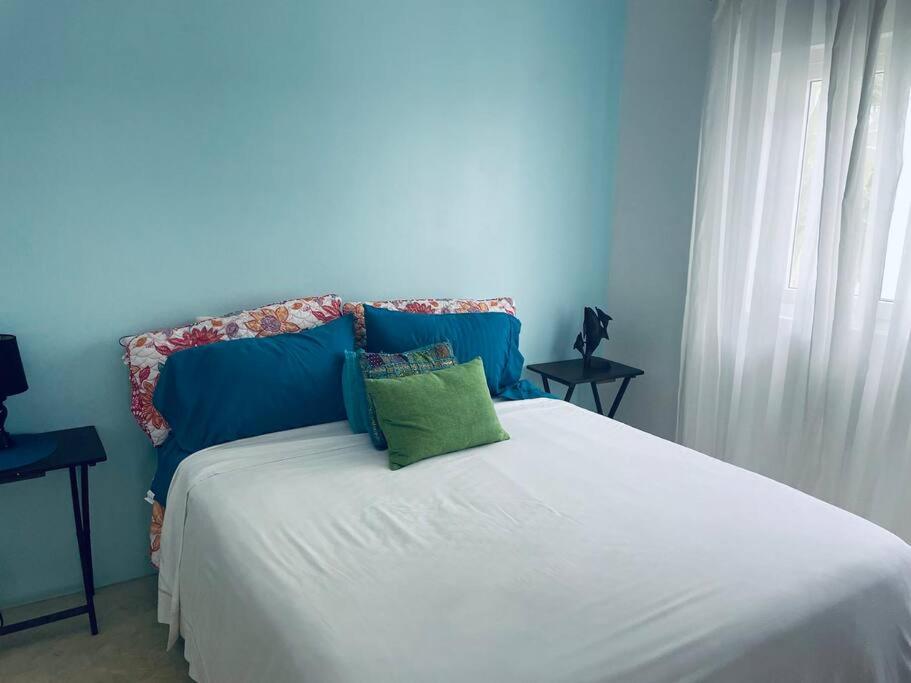 佩达西镇Casa de la Amor Casita的蓝色卧室,配有蓝色墙壁的床