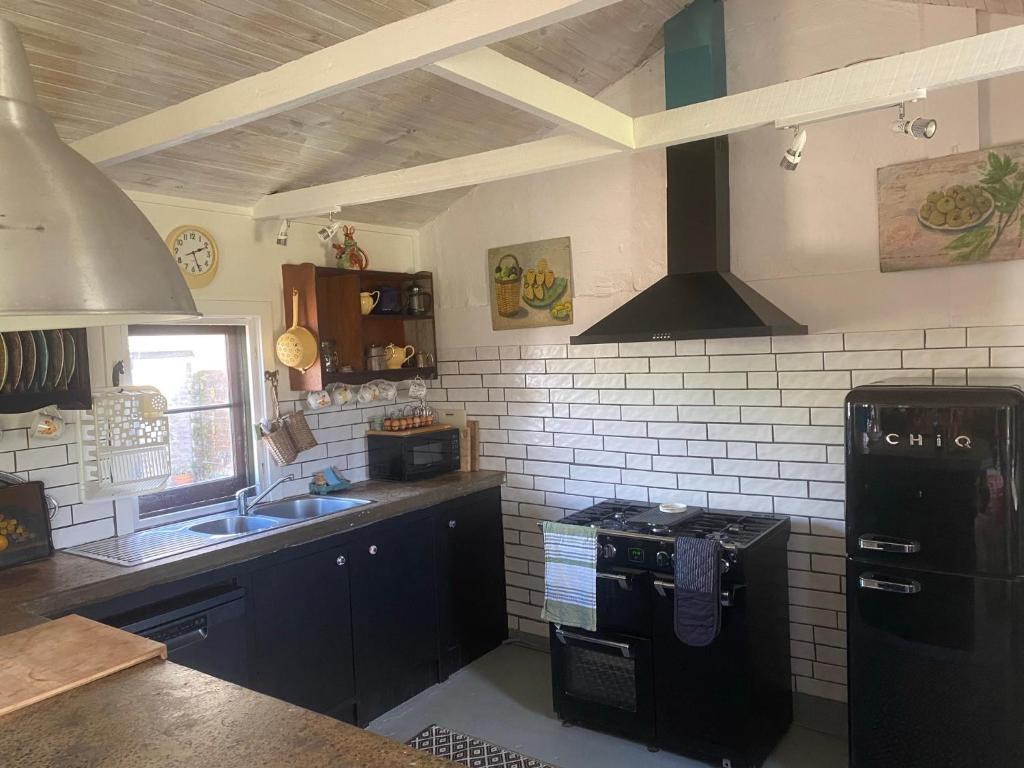 ExeterTumbling Downs的厨房配有水槽和炉灶 顶部烤箱