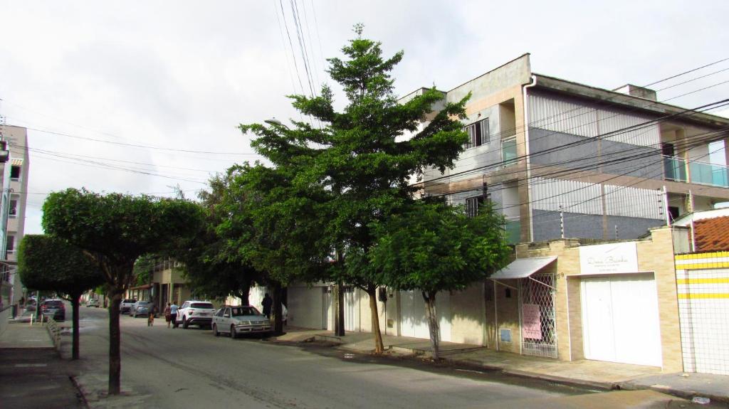 福塔莱萨Flat Santa Maria的建筑物旁街道边的树