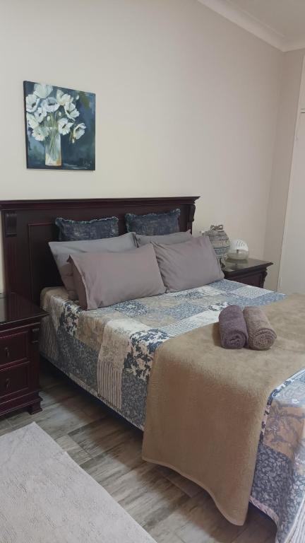 威特班克Lushof Guesthouse的一间卧室配有一张大床和枕头