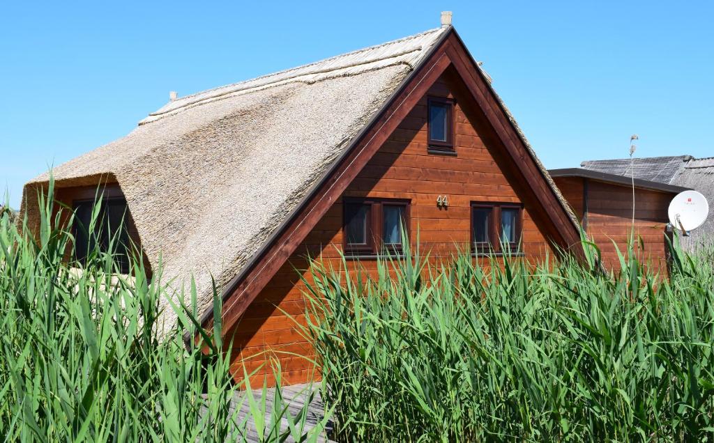 拉斯特Chalet im See- Nr 44的茅草屋顶的木屋