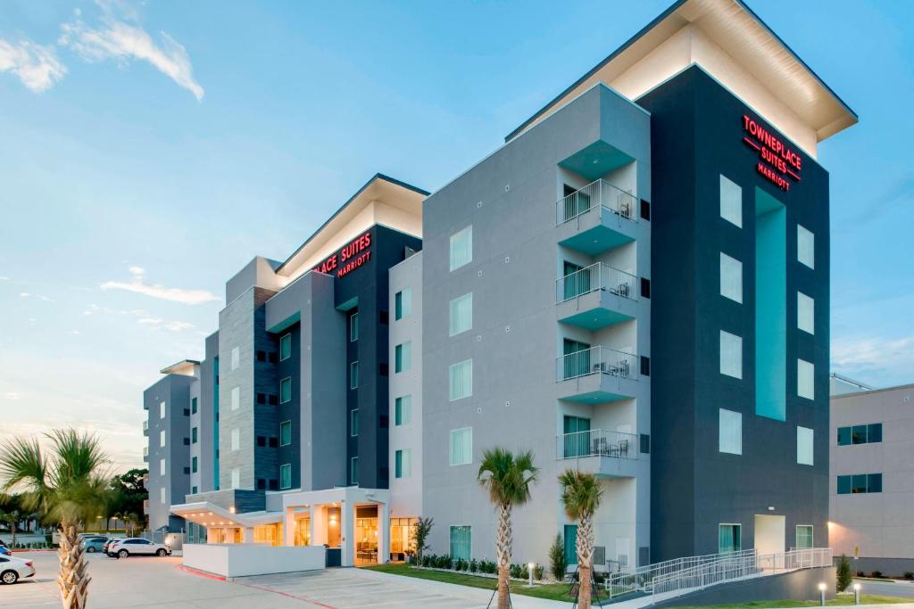 沃思堡TownePlace Suites Fort Worth University Area/Medical Center的棕榈树酒店前的 ⁇ 染