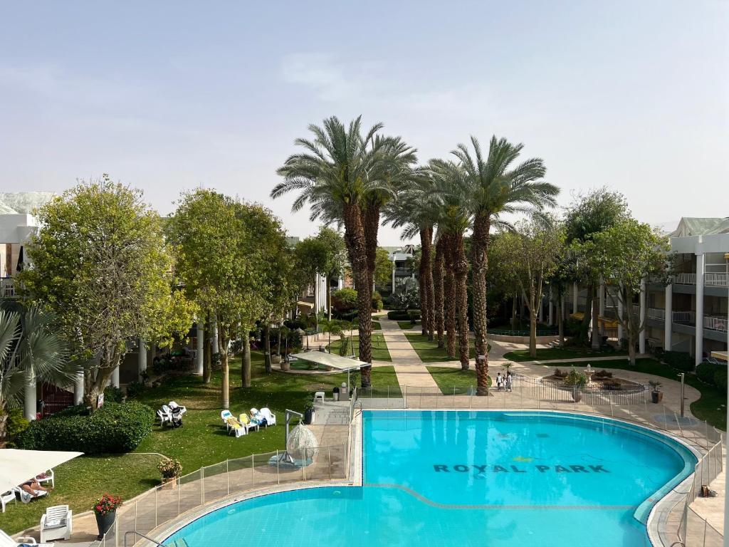 埃拉特דירות נופש רויאל פארק מביאים את הבית לחופשה的棕榈树度假村的游泳池景