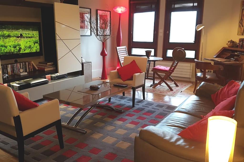 叙雷纳Appartement tout équipé pour 4per parking privatif的客厅配有沙发和桌子