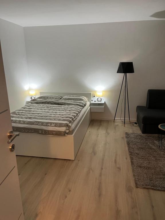 奥西耶克Apartment VBK Osijek的一间卧室配有一张床和一张沙发