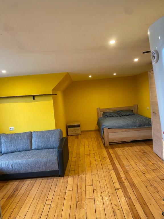 萨尔杜斯Aņutas flat的客厅配有沙发和1张床