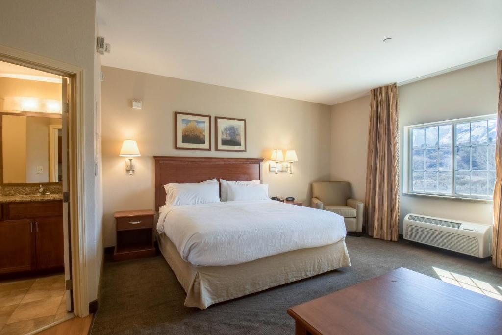 降落伞Western Slope Suites Parachute的一间设有大床和窗户的酒店客房