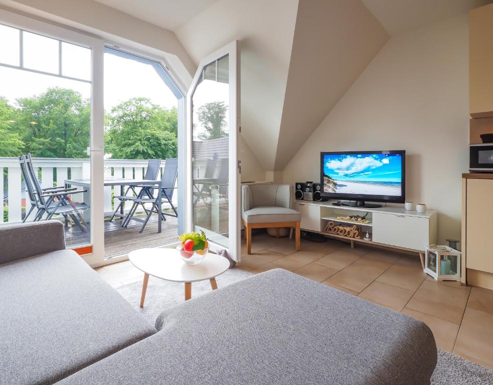 赛巴特班森Haus Auguste - App. 16的带沙发和电视的客厅