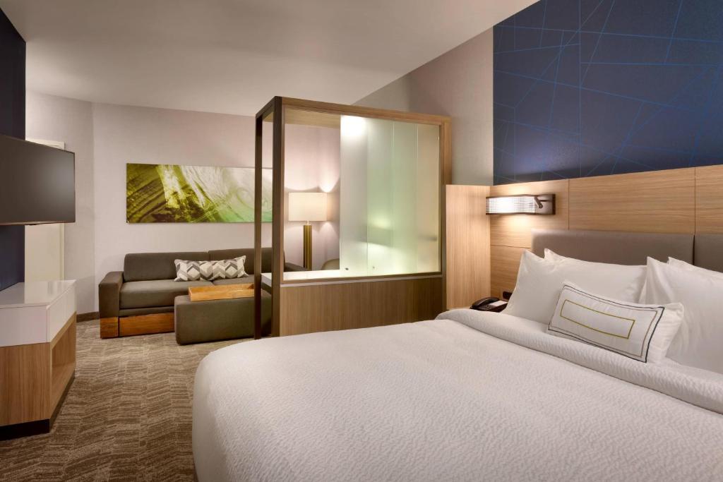 爱达荷福尔斯爱达荷瀑布万豪春季山丘套房酒店的酒店客房,配有床和沙发