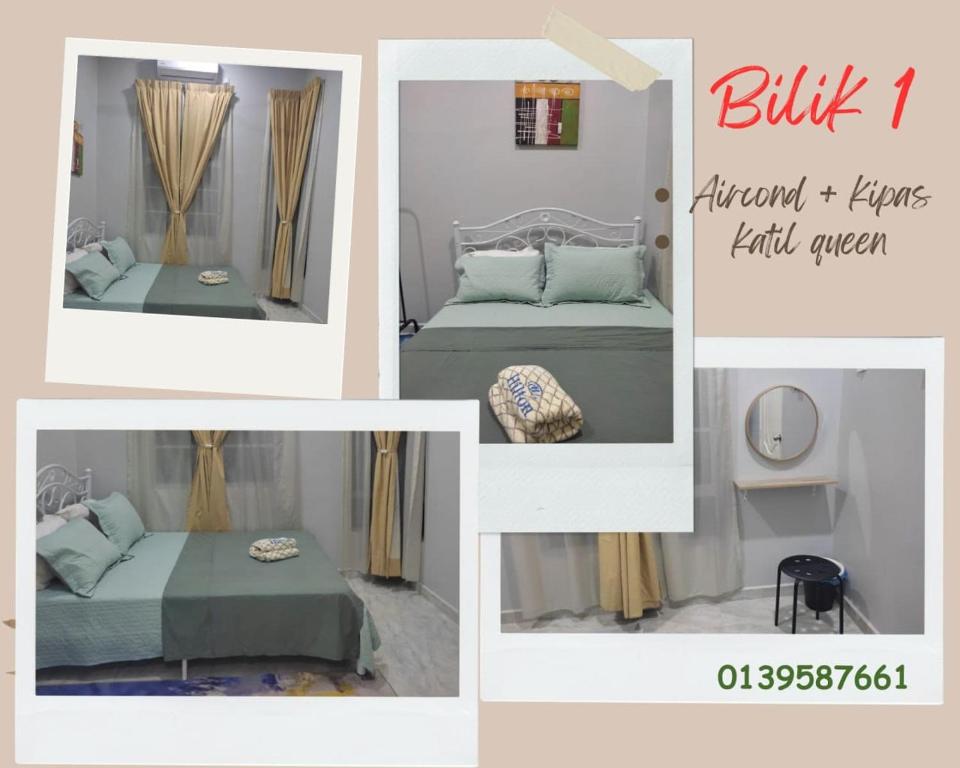 马兰Se SE d'Homestay Kelulut Marang的一张带床的卧室照片拼贴