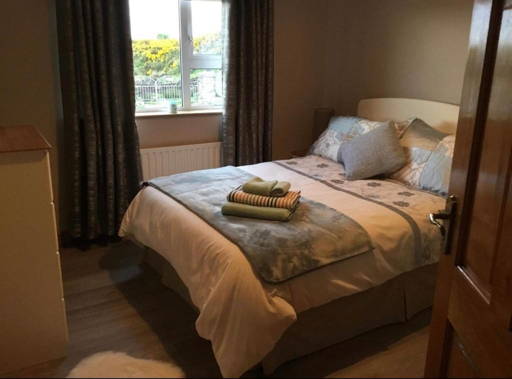 波特努Breezy Point Accommodation的一间卧室配有一张床,上面有两条毛巾