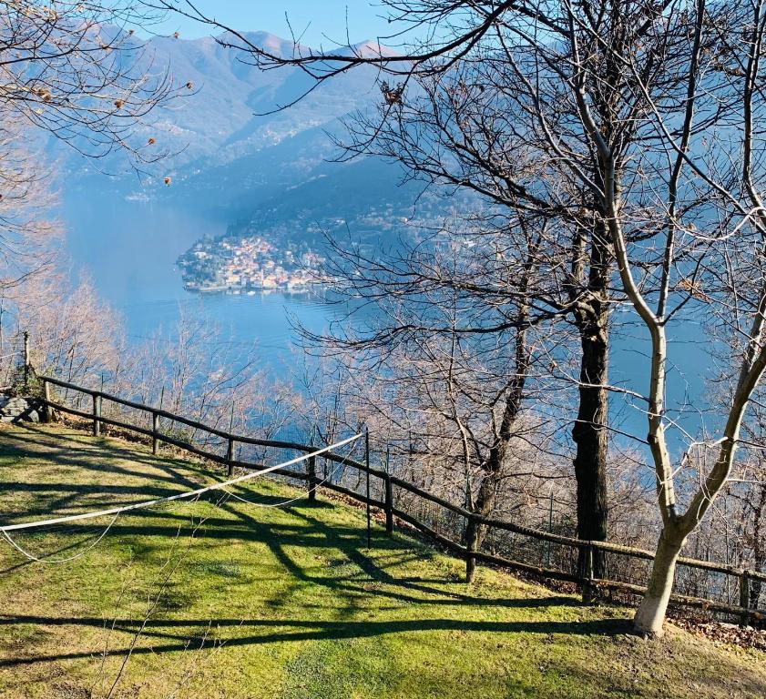 切尔诺比奥Il Riccio appartamento的一座带围栏的山丘,享有湖景