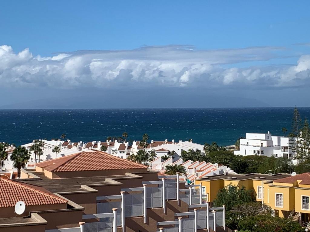 阿德耶Orlando - Sea View Apartment in Costa Adeje的房屋屋顶和海洋的景色