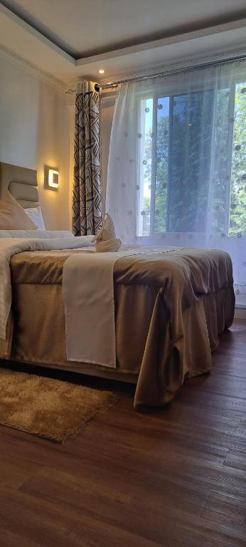 KakamegaHellenis Guest House的卧室内的一张大床,设有窗户