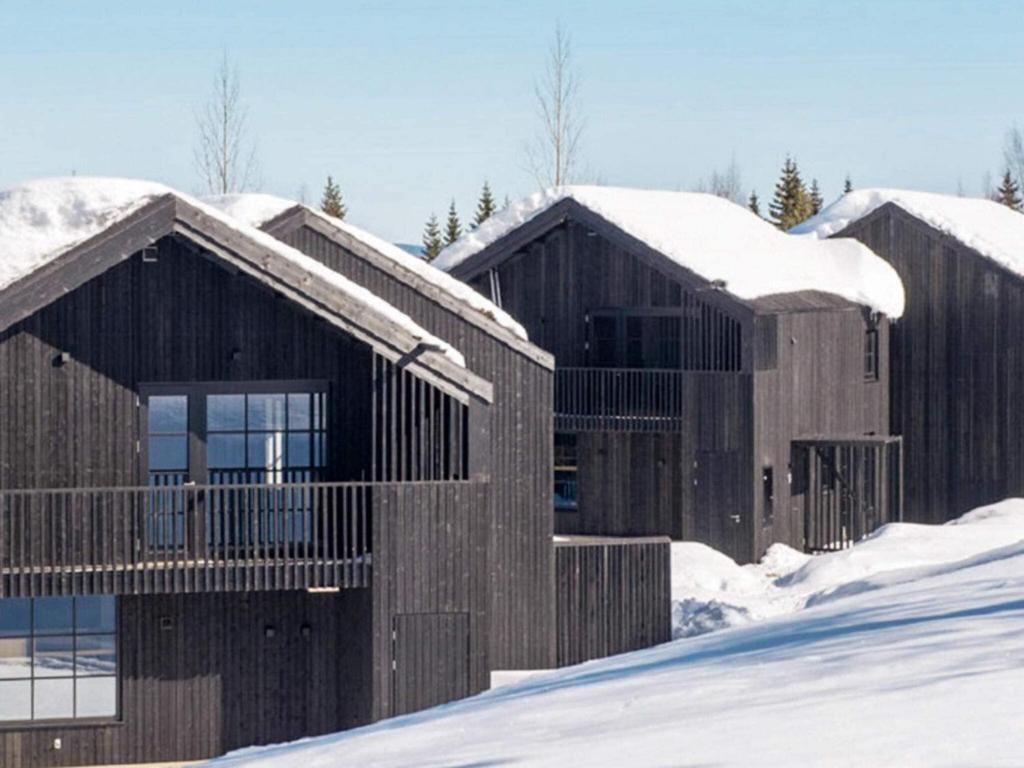 斯托滕Holiday home SÄLEN II的雪中一排木头建筑