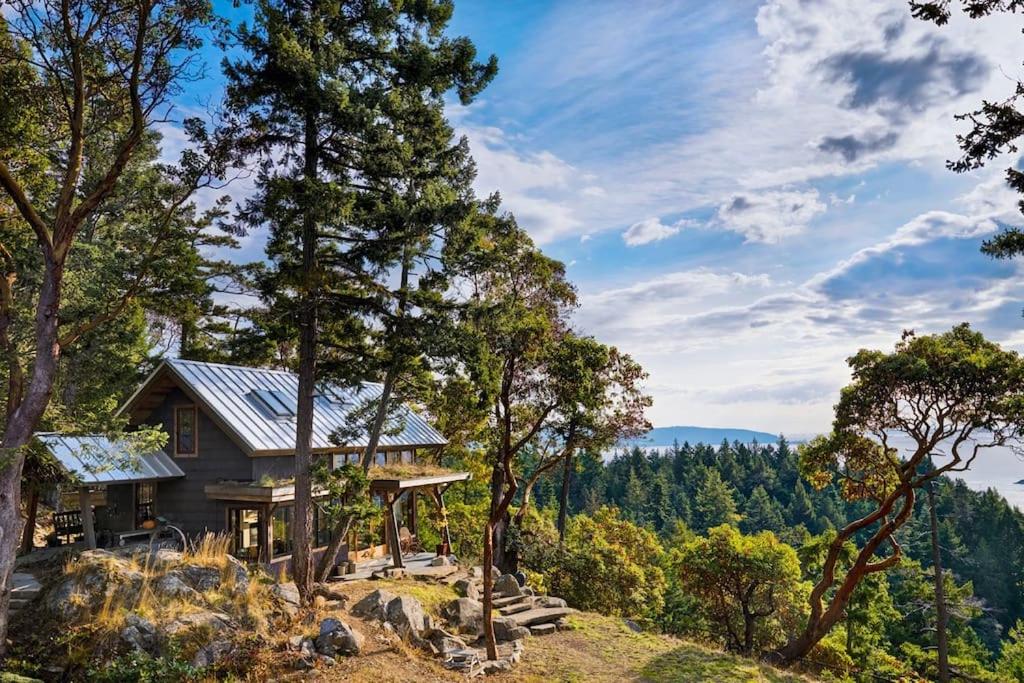 Pender IslandCliff Top Family Home Over Looking the Ocean的树上山顶的房子