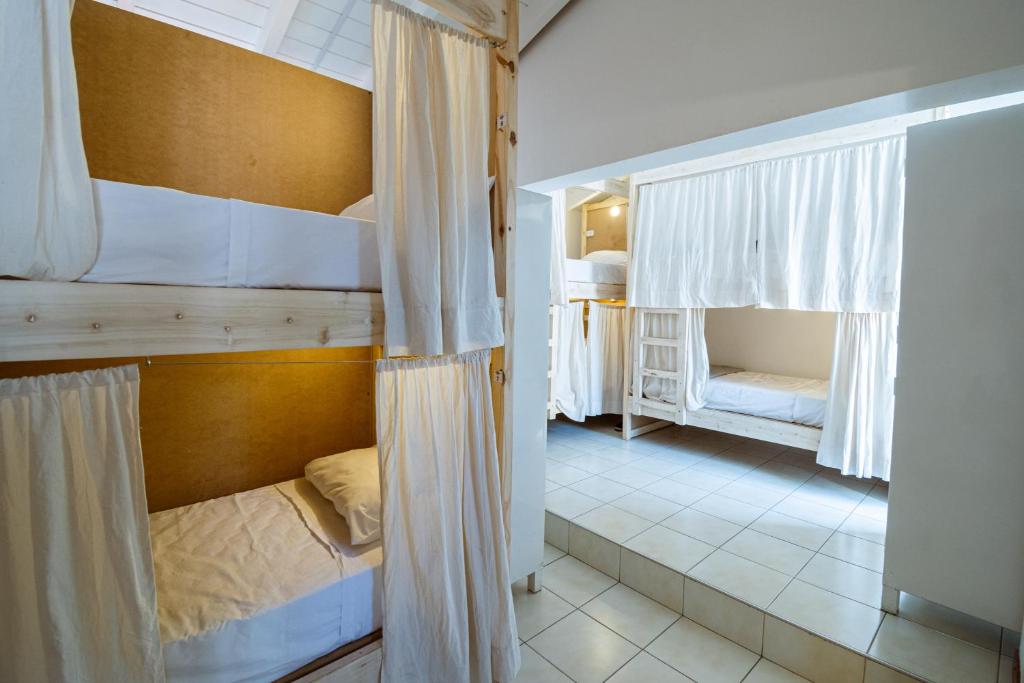 门多萨Fuxia House Hostel的一间卧室配有两张双层床。