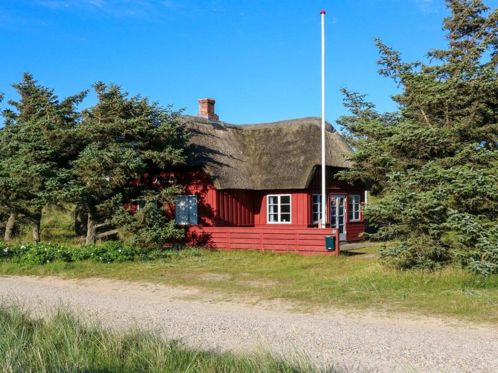 瓦伊厄斯斯特兰德Holiday Home Jorid - 300m from the sea in Western Jutland by Interhome的路边有茅草屋顶的红色房子
