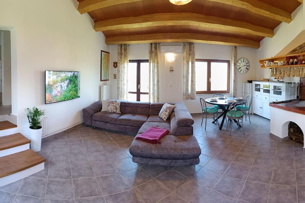 普罗明House in Istria的客厅配有沙发和桌子