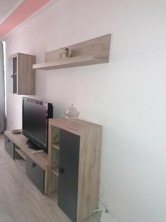 克拉约瓦Garsoniera P2的一间带电视和木柜的客厅