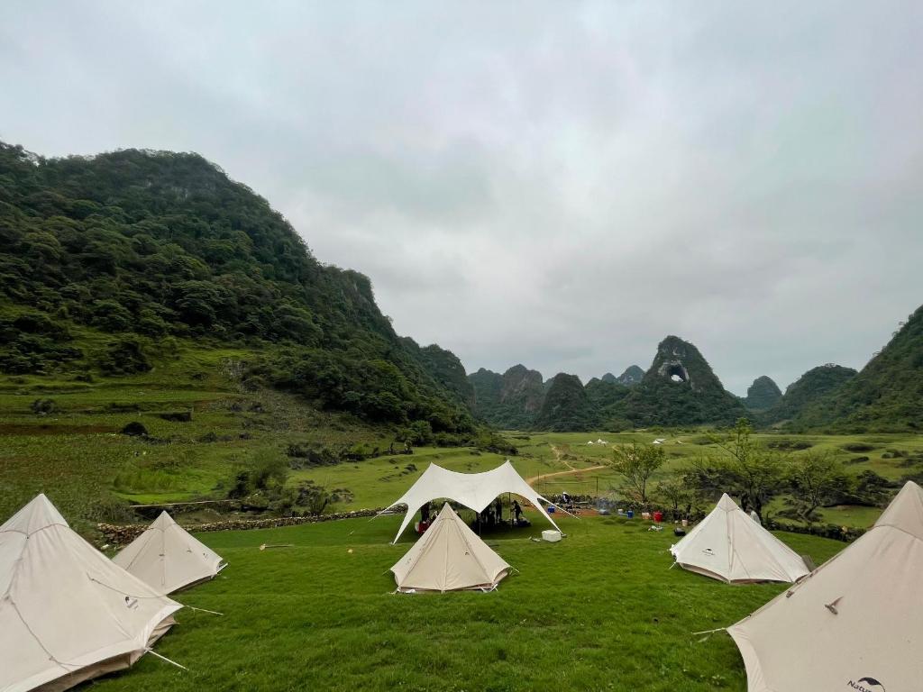 高平Cao Bang Eco Camping的山地里的一组帐篷