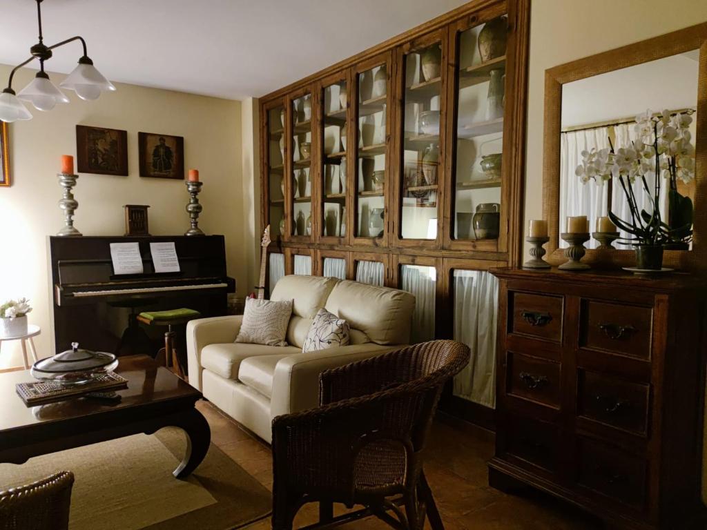 纳维亚Las Casonas de Avellaneda的带沙发和钢琴的客厅