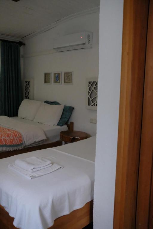 阿德拉桑赛纳维兹酒店的酒店客房设有两张床和窗户。