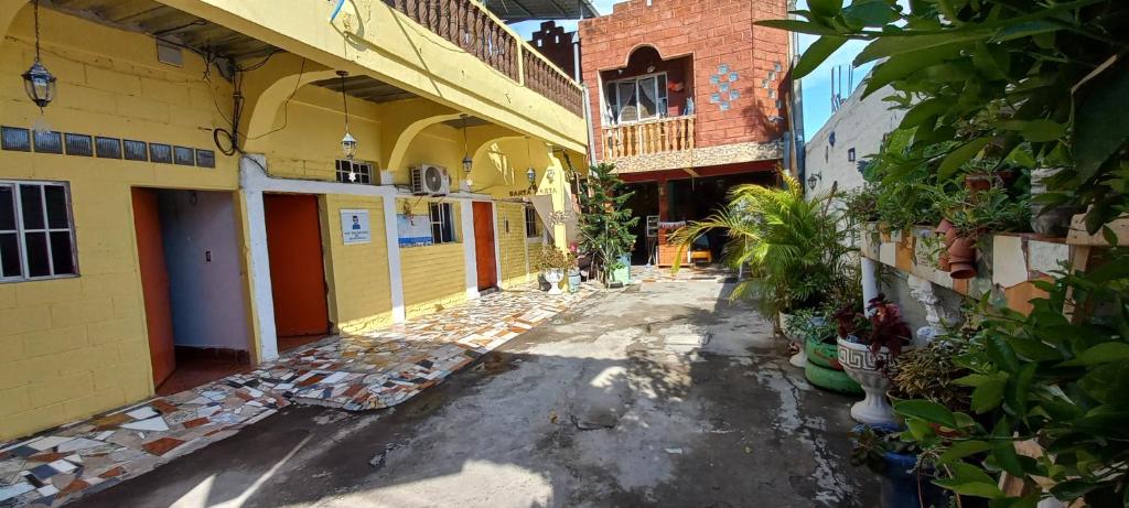 拉乌尼翁Hostal Santa Marta的旁边是种有建筑和植物的小巷