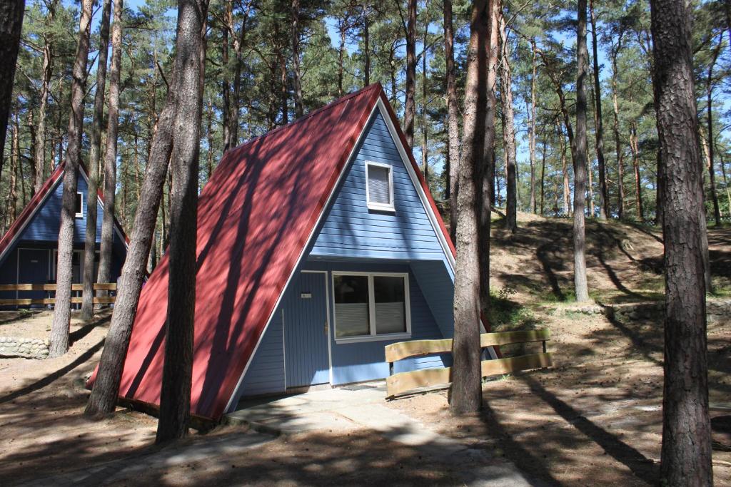 特拉森海德Finndorf的树林里有一个红色屋顶的小房子