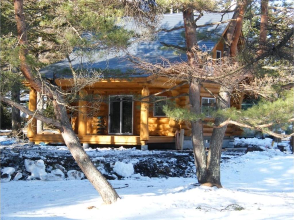 轻井泽Karuizawa Sunny Village - Vacation STAY 57953v的雪地里的小木屋,有树