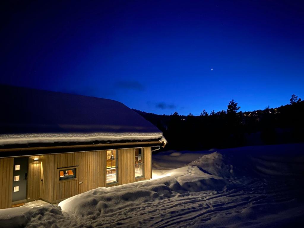 史特林Stryn Mountain Lodge的一座被雪覆盖的建筑