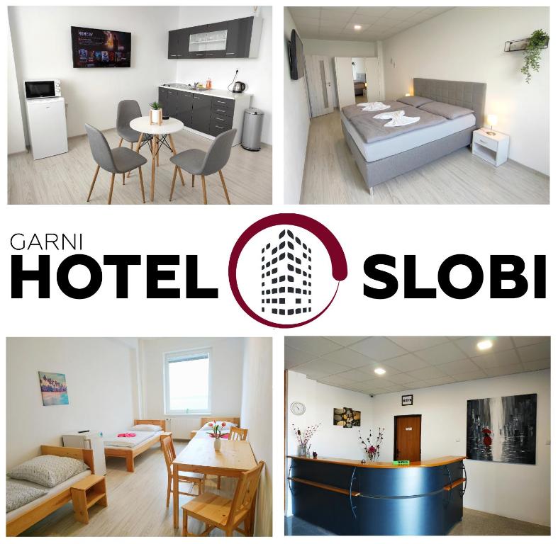 什图罗沃Hotel Slobi的酒店房间三张照片的拼贴画