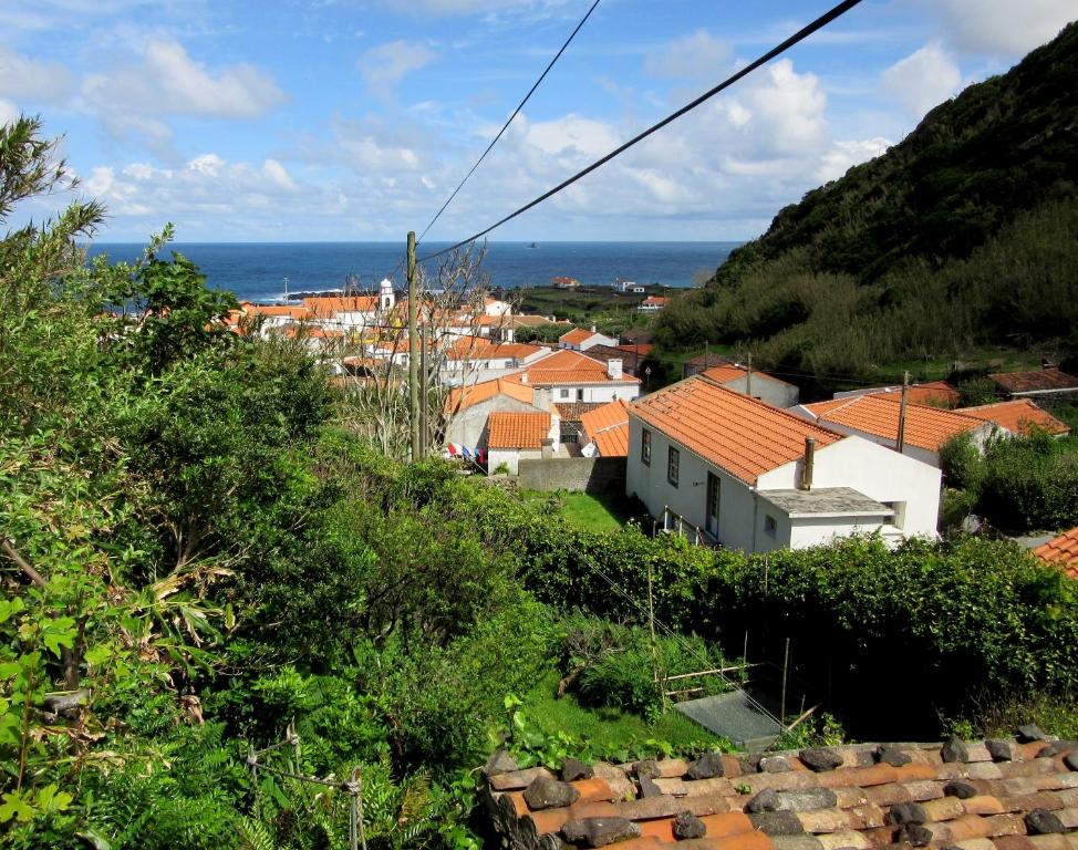 Faja Grande干草堆乡村民宿的山丘上一群房子,与大海相连