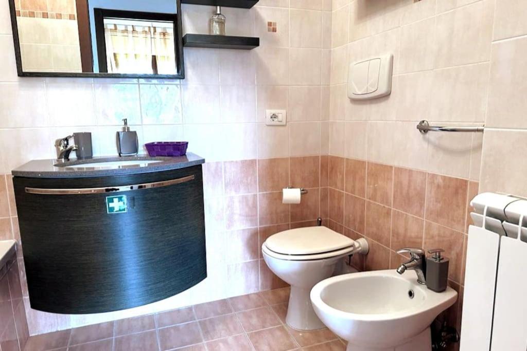 塞尔莫内塔Appartamento Oasi di Pontenuovo的一间带卫生间和水槽的浴室