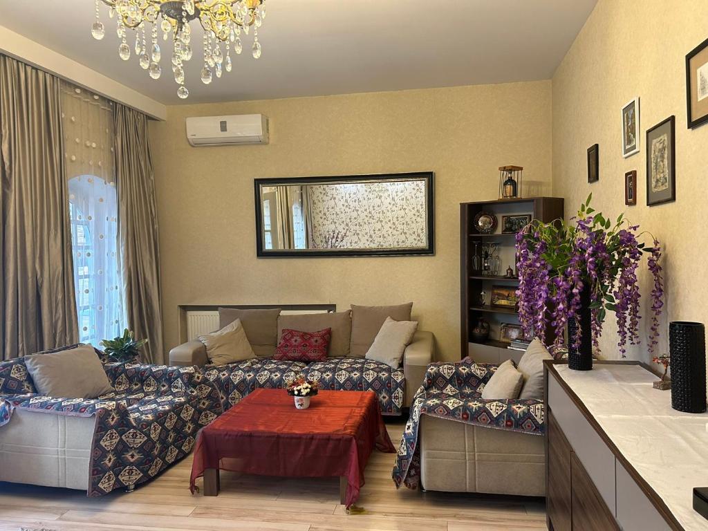 第比利斯Apartment in historical district of Tbilisi的客厅配有沙发和桌子